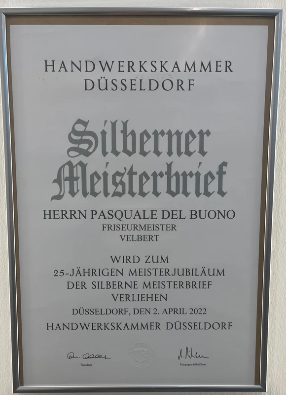 Urkunde Silberner Meisterbrief · 25 Jahre selbstständig